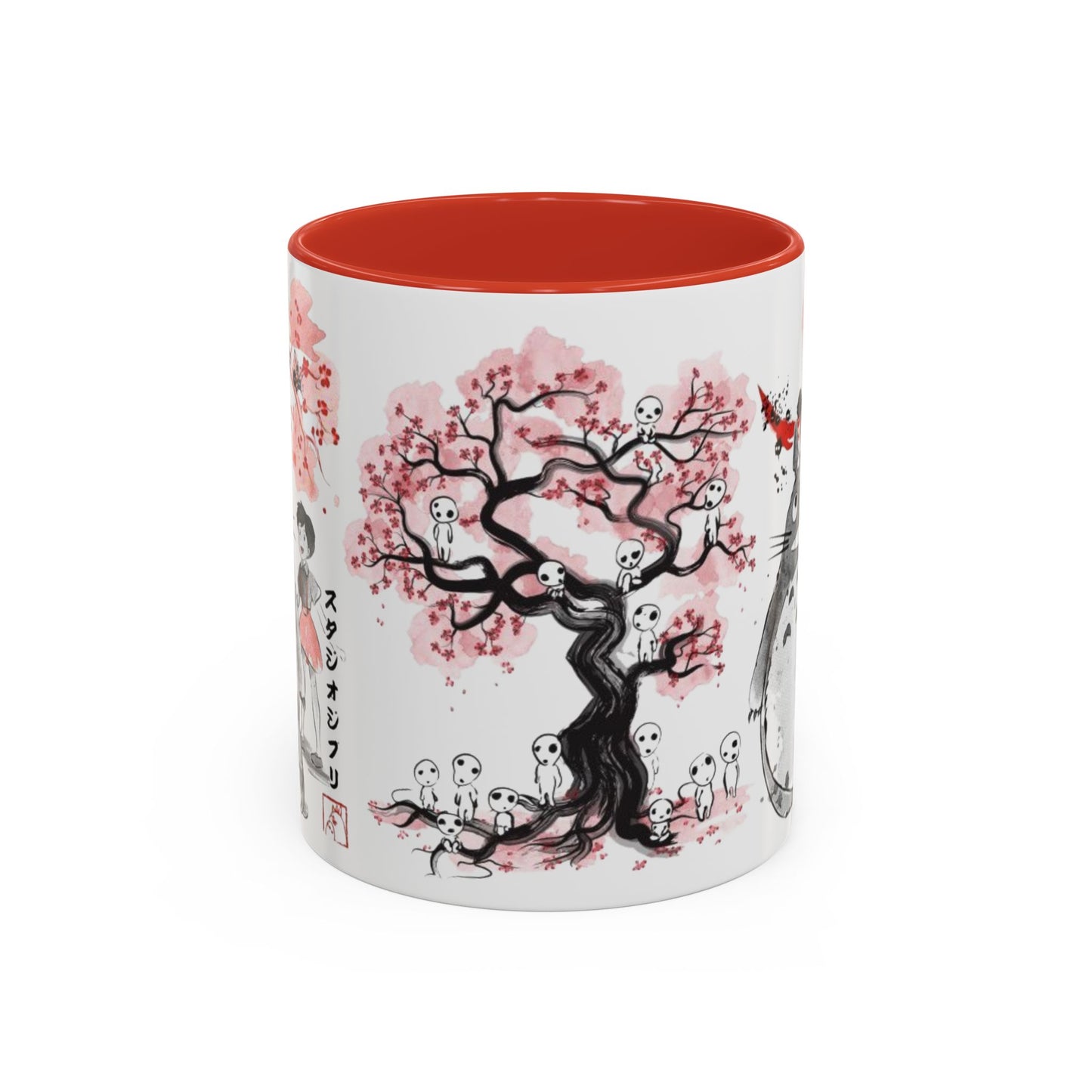 Totoro Sakura Forest Accent Mug – Color Handle Anime Cup 11oz & 15oz – Studio Ghibli Aesthetic Gift