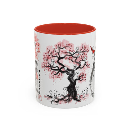Totoro Sakura Forest Accent Mug – Color Handle Anime Cup 11oz & 15oz – Studio Ghibli Aesthetic Gift