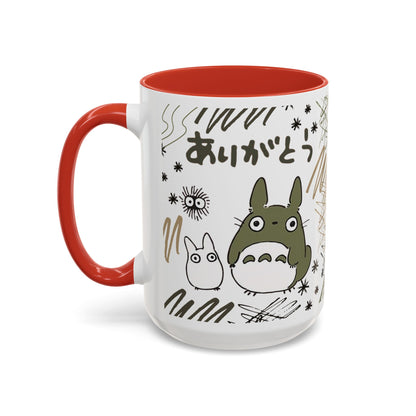 Totoro Sketch Accent Mug – Studio Ghibli Coffee Cup with Colored Handle – 11oz & 15oz Cute Anime Mug