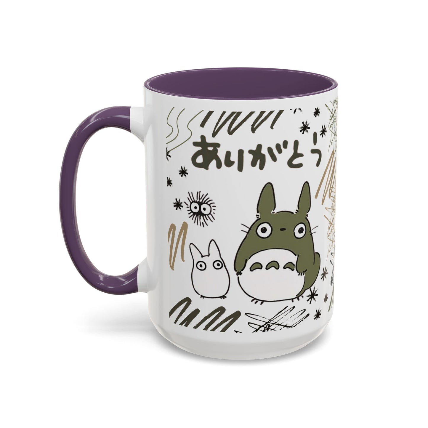 Totoro Sketch Accent Mug – Studio Ghibli Coffee Cup with Colored Handle – 11oz & 15oz Cute Anime Mug