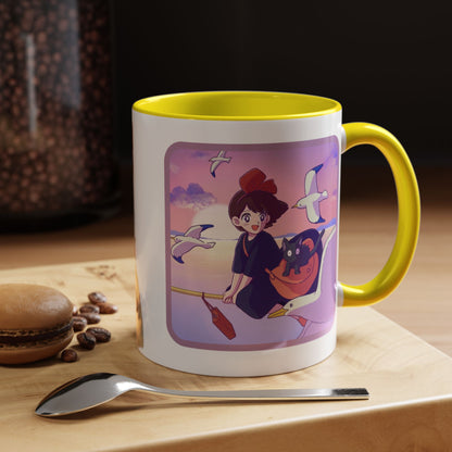 Jiji Funny Accent Mug – Kiki’s Delivery Service Color Handle Cup 11oz & 15oz – Cute Ghibli Cat Anime Gift