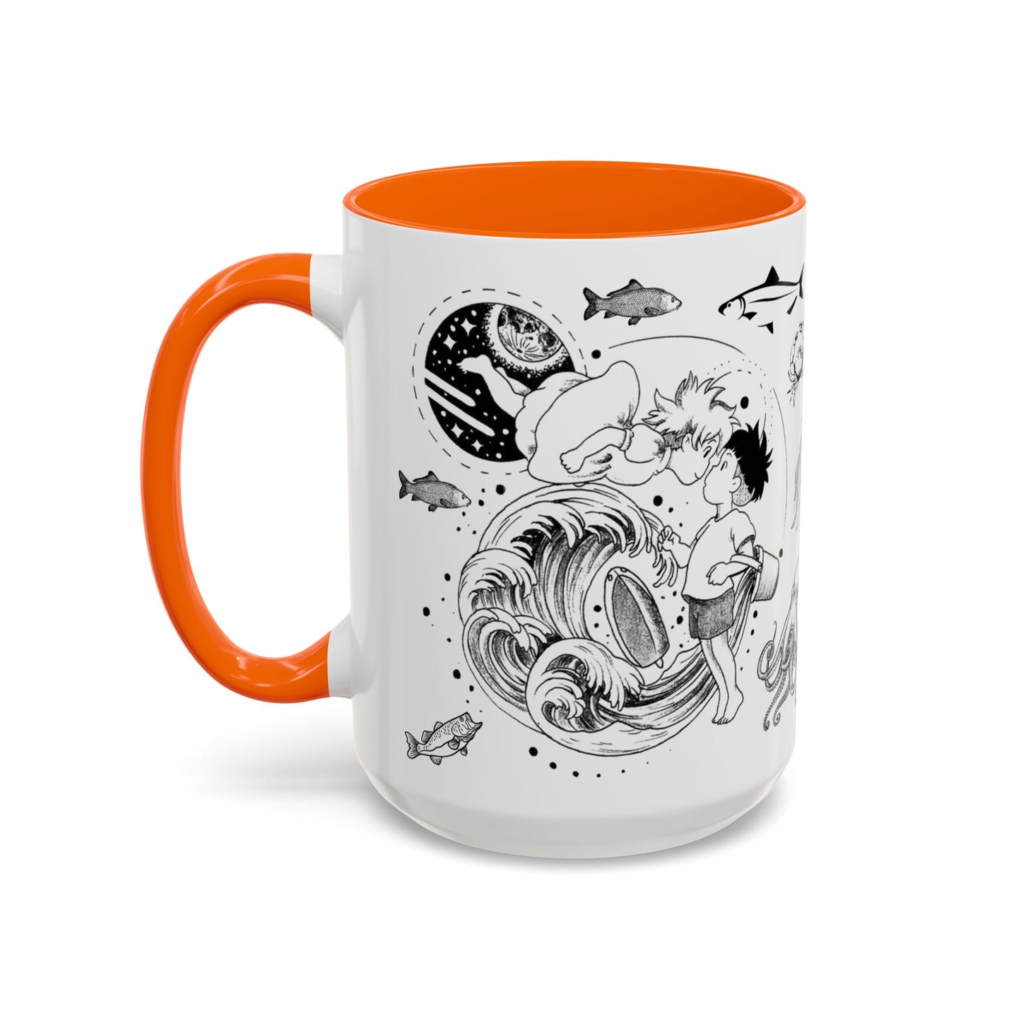 Ponyo World Sea Accent Mug – Studio Ghibli Color Handle Cup 11oz & 15oz – Ocean Anime Coffee Gift