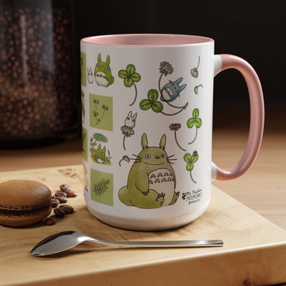 Totoro Green Accent Mug – Studio Ghibli Color Handle Coffee Cup – 11oz & 15oz Ceramic Gift for Anime Fans