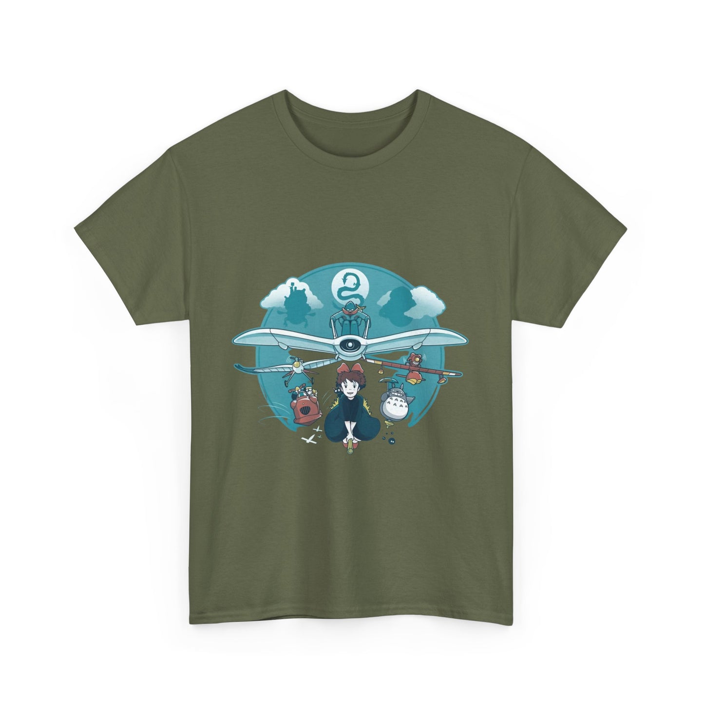 Flying Ghibli Characters T-Shirt – 100% Cotton Anime Tee for Studio Ghibli Fans