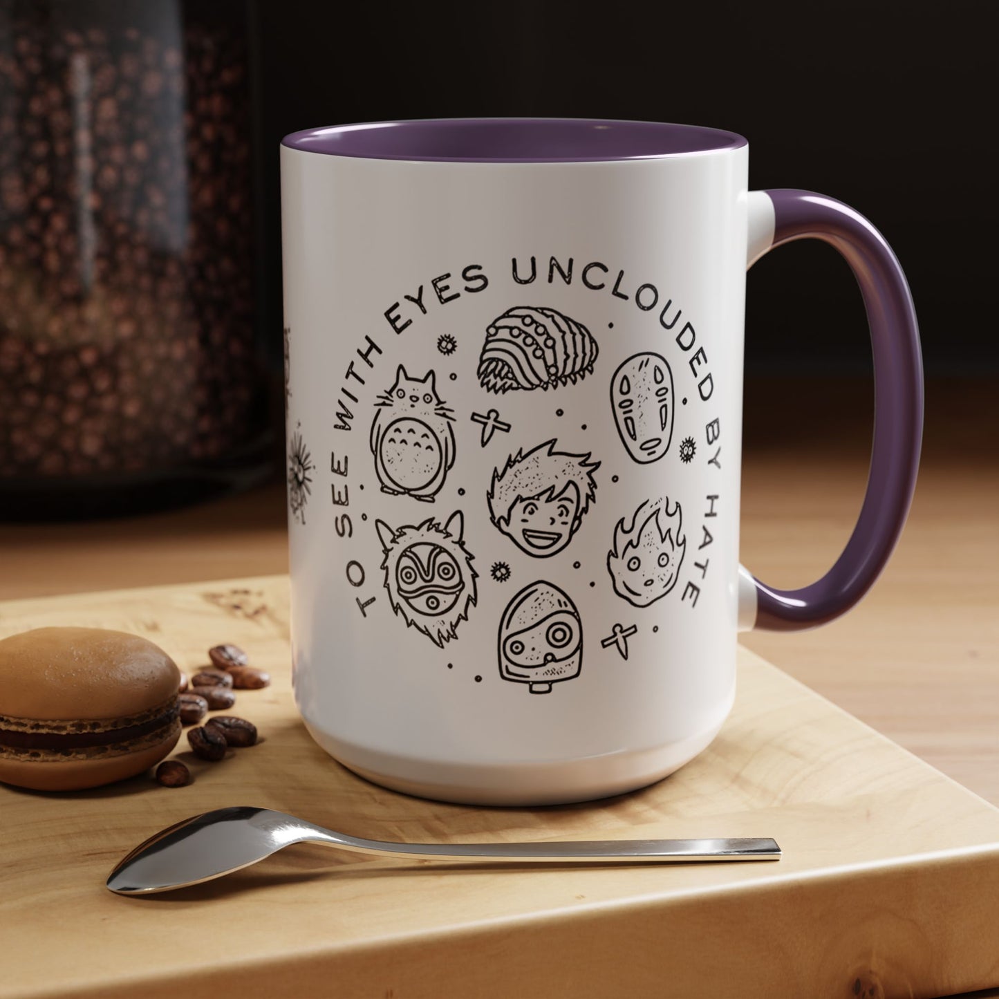 Universe Ghibli Accent Mug – Color Handle Anime Coffee Cup – 11oz & 15oz Studio Ghibli Ceramic Mug Gift