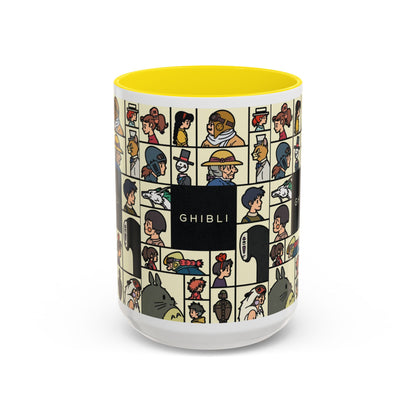 Studio Ghibli Characters Sketch Accent Mug – 11oz & 15oz Anime Coffee Cup with Color Handle