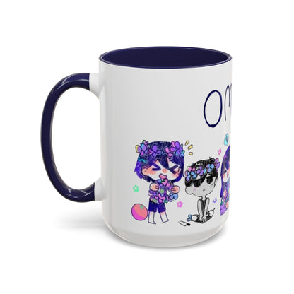 Family Omori Accent Handle Mug – 11oz & 15oz Color Handle Ceramic Cup – Cute Indie Game Gift for Omori Fans