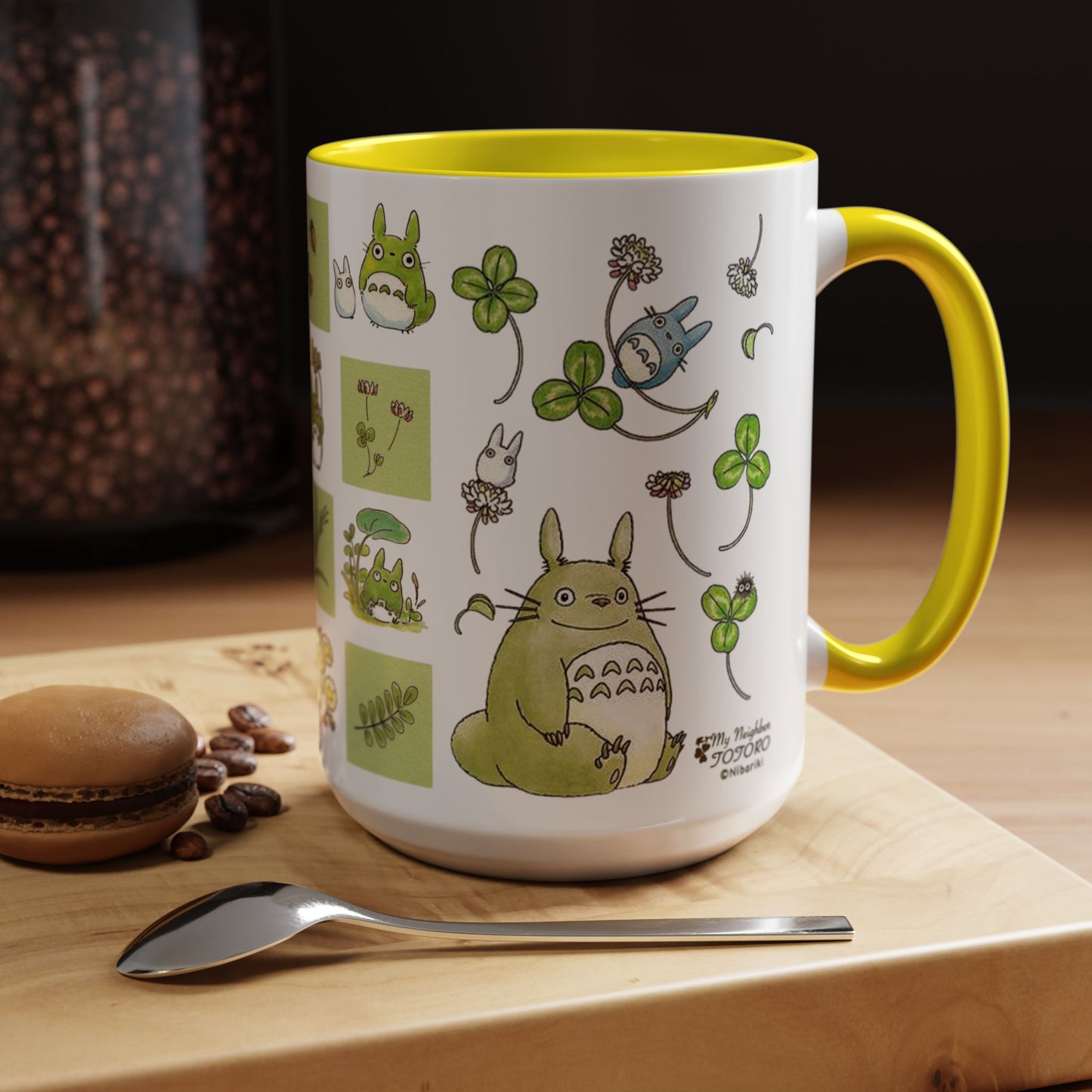 Totoro Green Accent Mug – Studio Ghibli Color Handle Coffee Cup – 11oz & 15oz Ceramic Gift for Anime Fans