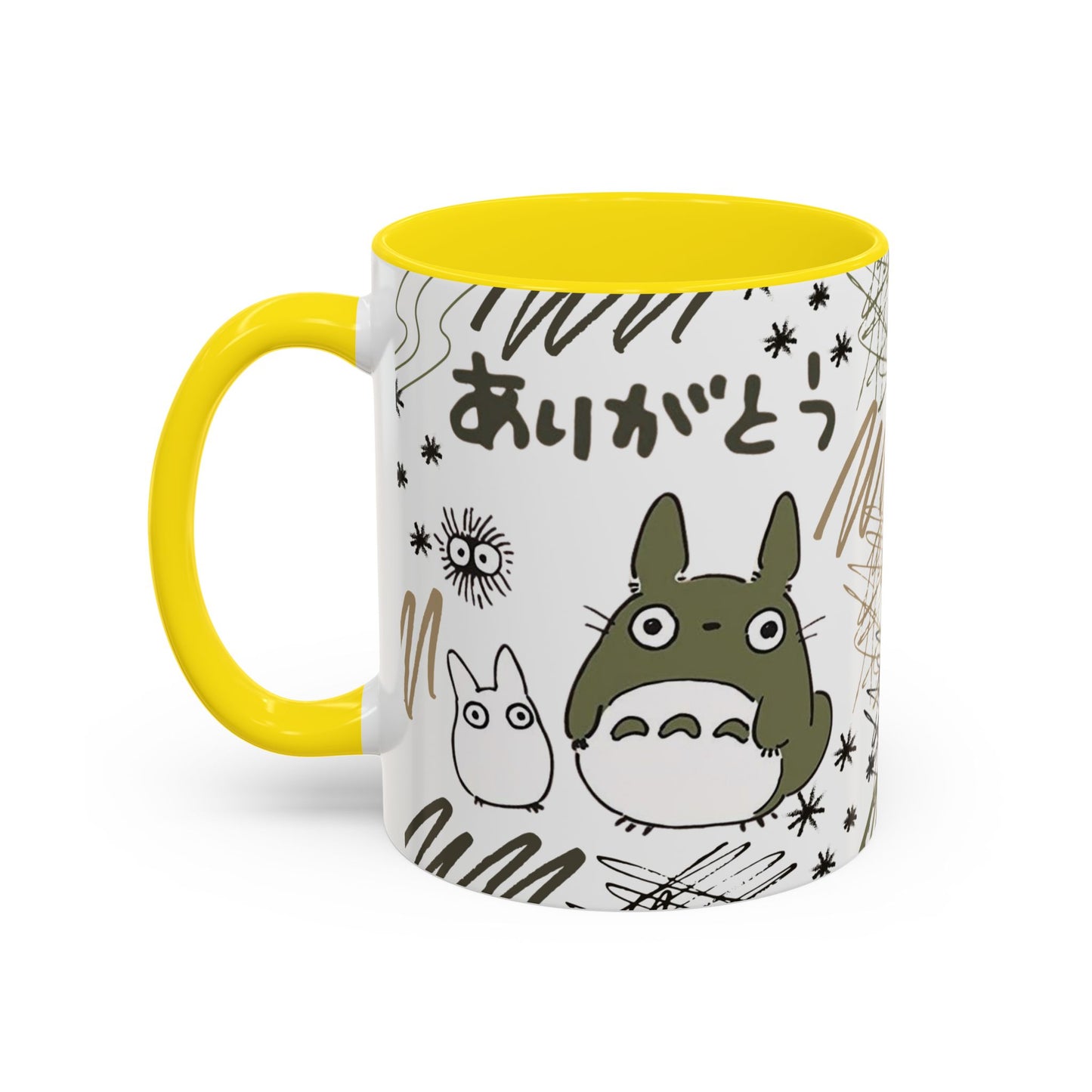 Totoro Sketch Accent Mug – Studio Ghibli Coffee Cup with Colored Handle – 11oz & 15oz Cute Anime Mug