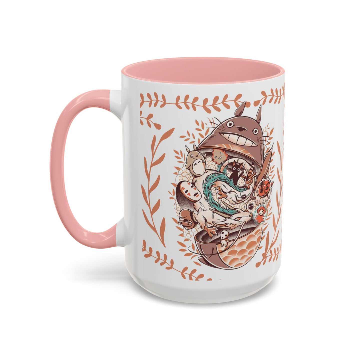 Totoro Matryoshka Accent Mug – 11oz & 15oz Studio Ghibli Inspired Coffee Cup with Color Handle