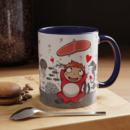 Ponyo Ham Accent Handle Mug – Studio Ghibli Coffee Cup – 11oz & 15oz Anime Gift for Fans