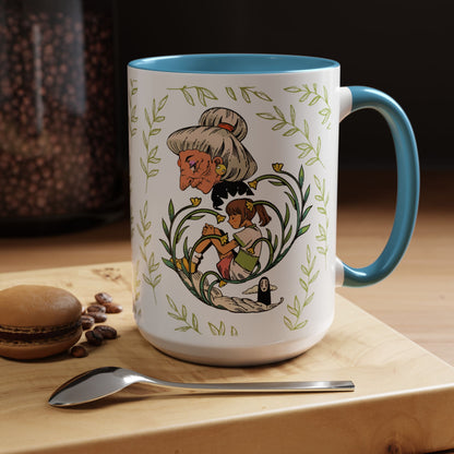 Spirited Away Chihiro Accent Mug – Studio Ghibli Coffee Cup with Colored Handle – 11oz & 15oz Ceramic Anime Gift