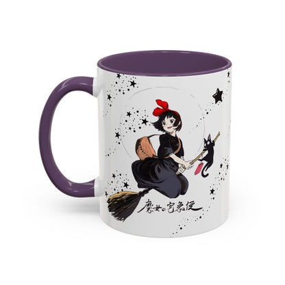 Kiki’s Delivery Service Accent Mug – 11oz & 15oz Ceramic Cup with Colored Handle – Studio Ghibli Anime Gift