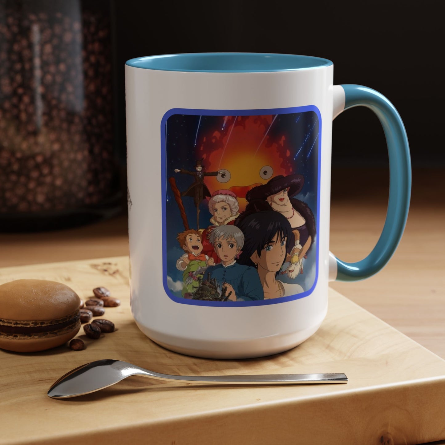 Howl’s Moving Castle Accent Mug – Ghibli Collage Color Handle Cup 11oz & 15oz – Anime Coffee Mug Featuring Howl & Calcifer