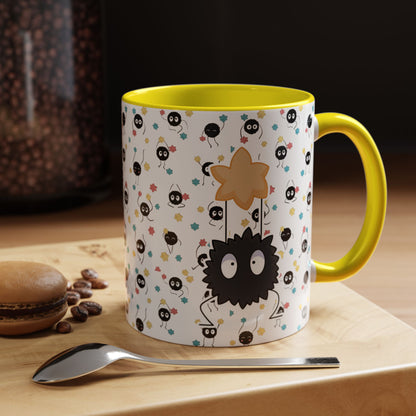 Soot Sprites Accent Mug – Studio Ghibli Color Handle Cup – 11oz & 15oz Ceramic Anime Gift