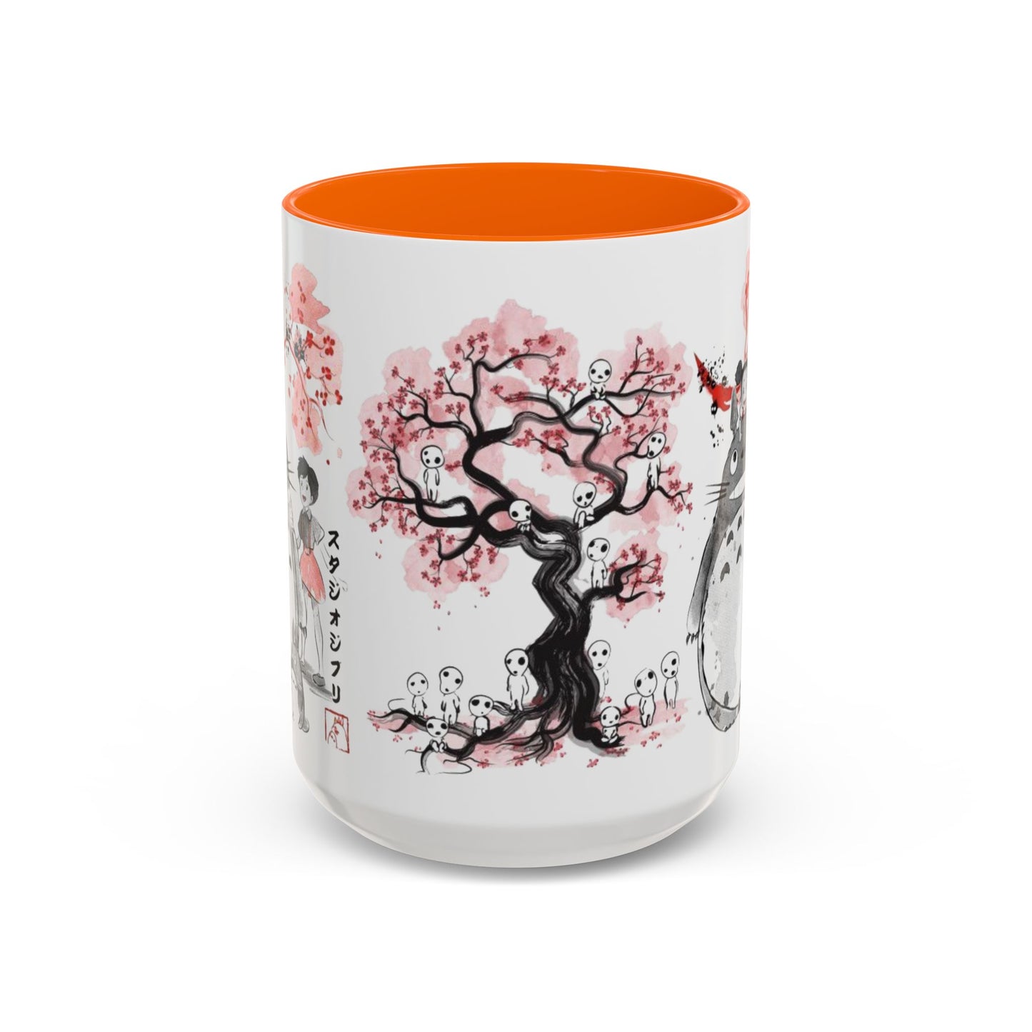 Totoro Sakura Forest Accent Mug – Color Handle Anime Cup 11oz & 15oz – Studio Ghibli Aesthetic Gift
