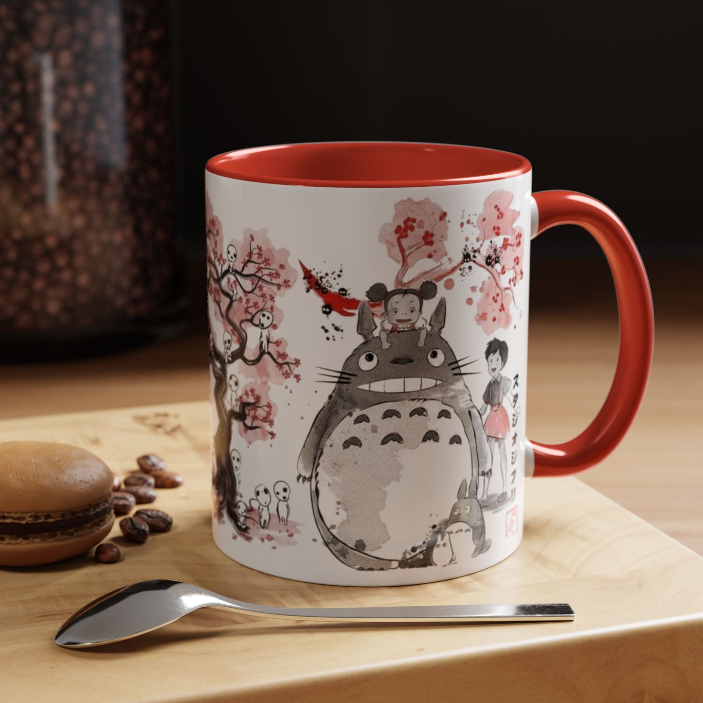 Totoro Sakura Forest Accent Mug – Color Handle Anime Cup 11oz & 15oz – Studio Ghibli Aesthetic Gift