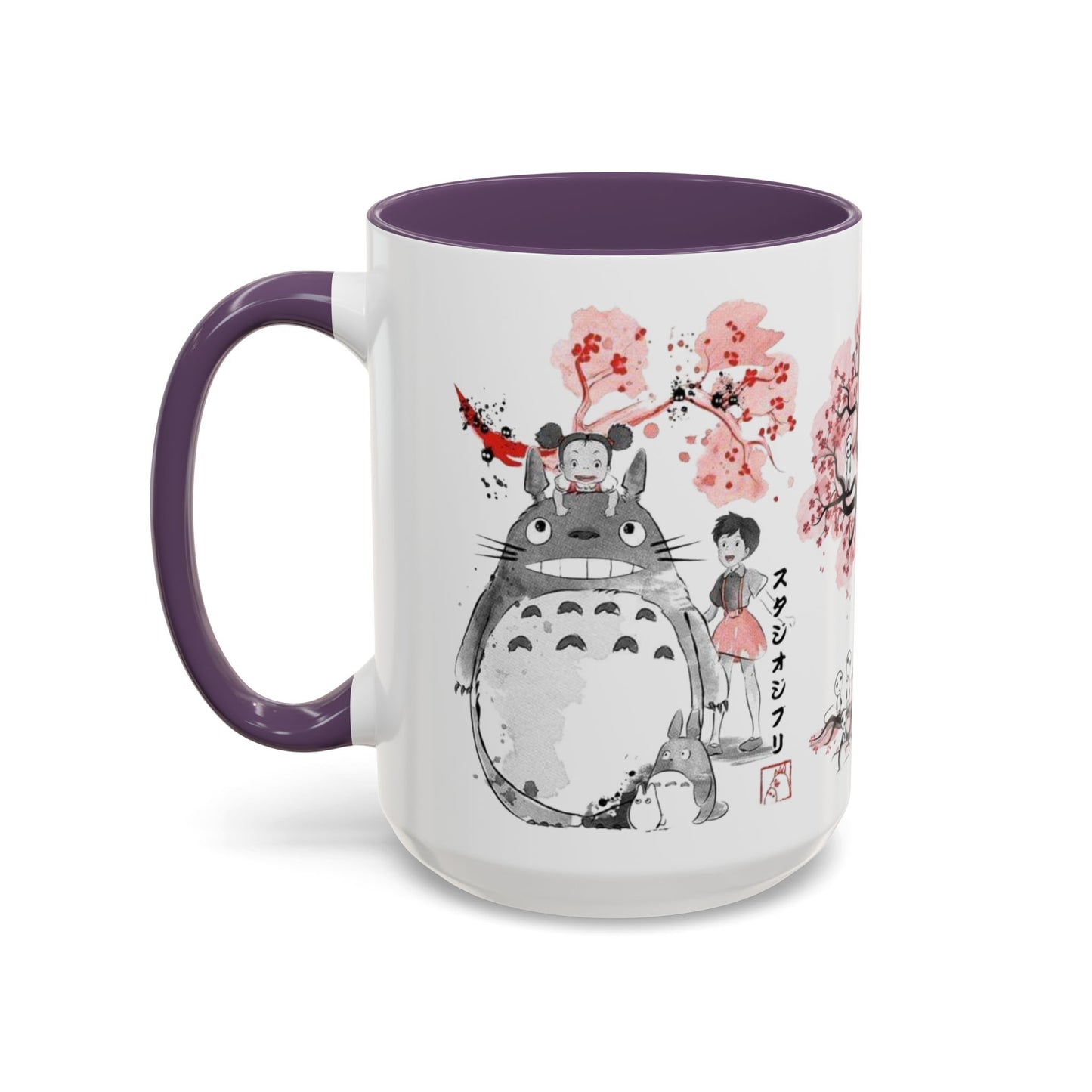 Totoro Sakura Forest Accent Mug – Color Handle Anime Cup 11oz & 15oz – Studio Ghibli Aesthetic Gift