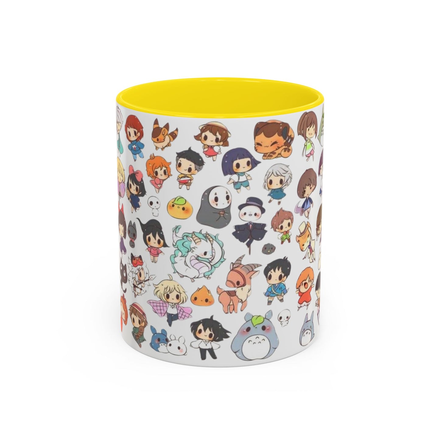 Studio Ghibli Chibi Characters Accent Mug – Color Handle Anime Cup – 11oz & 15oz Gift for Ghibli Fans