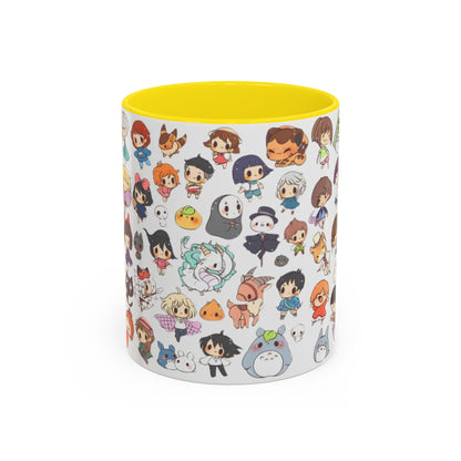 Studio Ghibli Chibi Characters Accent Mug – Color Handle Anime Cup – 11oz & 15oz Gift for Ghibli Fans
