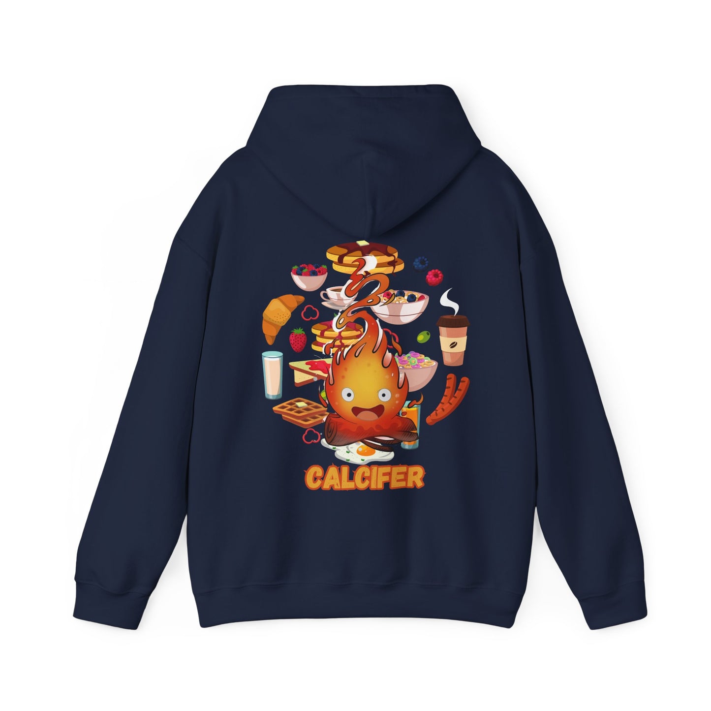 "Calcifer Breakfast Demon Hoodie – 100% Cotton, Studio Ghibli Inspired Back Print Sweatshirt"