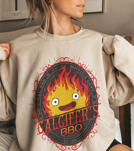 Calcifer BBQ Demon Flame Sweatshirt – 100% Cotton Studio Ghibli Cozy Anime Pullover