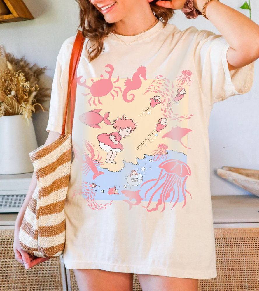 Ponyo Sea World T-Shirt – 100% Cotton Studio Ghibli Ocean Anime Tee