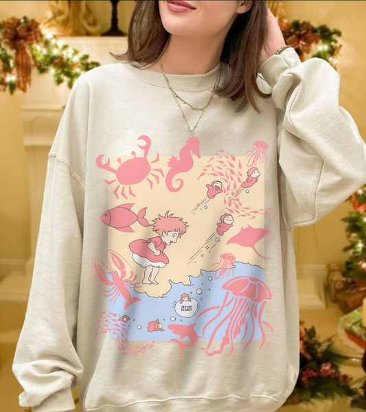 Ponyo Sea World Sweatshirt – 100% Cotton Studio Ghibli Ocean Anime Pullover