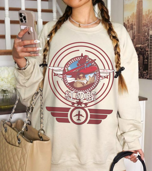 Porco Rosso Aviator Sweatshirt – 100% Cotton Studio Ghibli Pilot Anime Pullover