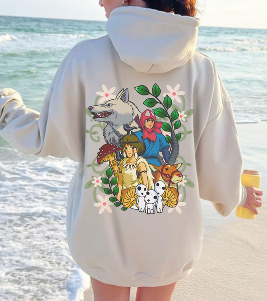 Princess Mononoke Back Print Hoodie – 100% Cotton Studio Ghibli Art Cover Sweatshirt