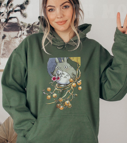 My Neighbor Totoro with Flowers Hoodie – 100% Cotton Studio Ghibli Floral Anime Hoodie