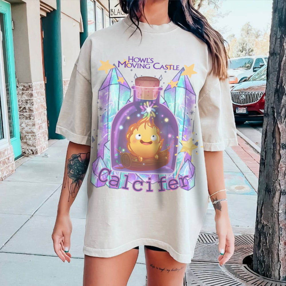 Howl's Moving Castle Calcifer T-Shirt 100% Cotton Studio Ghibli Tee