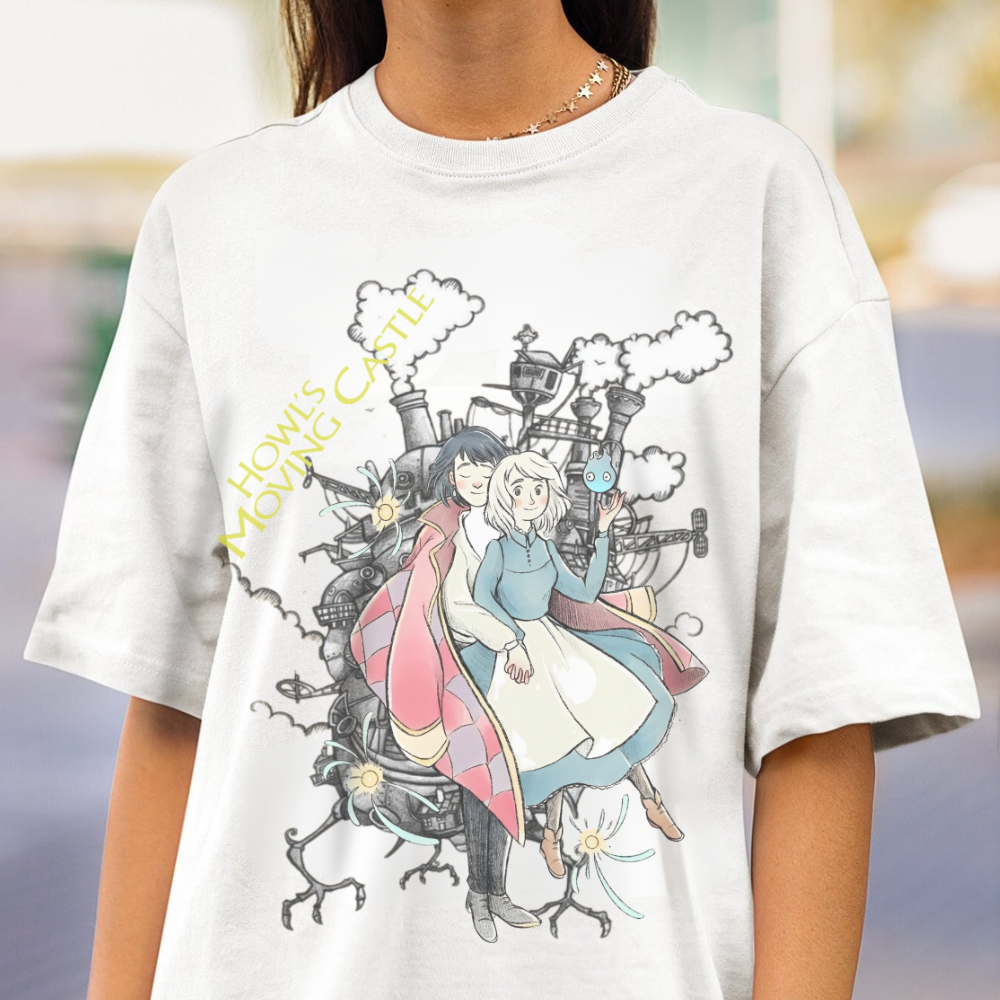 Howl Sophie Calcifer T-Shirt 100% Cotton Studio Ghibli Anime Tee