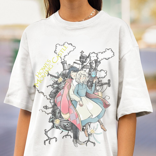 Howl Sophie Calcifer T-Shirt 100% Cotton Studio Ghibli Anime Tee