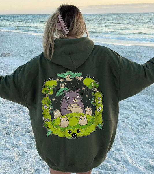 Totoro Forest Magic Back Print Hoodie – 100% Cotton Studio Ghibli Hoodie with Totoro Design