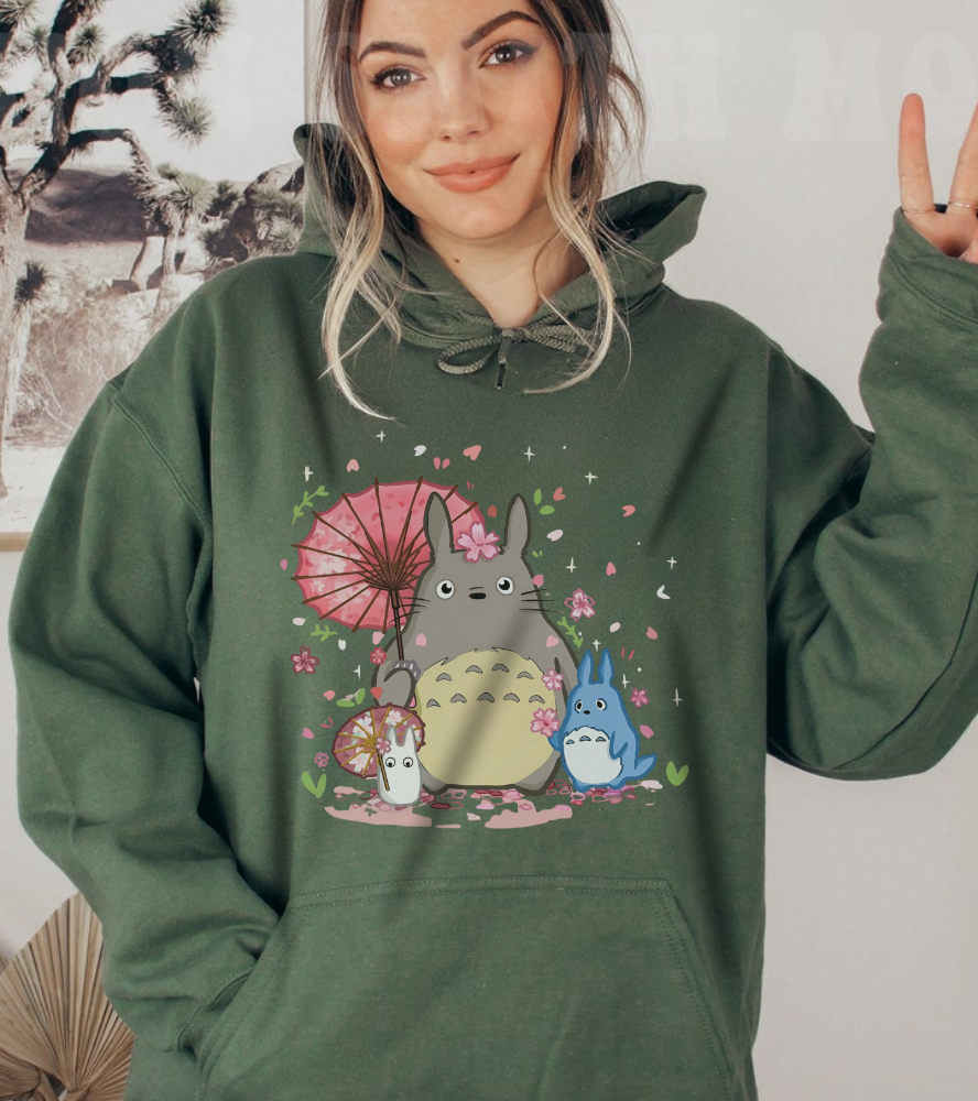 My Neighbor Totoro Studio Ghibli Hoodie – 100% Cotton Gildan 18500 Pullover with Front Print