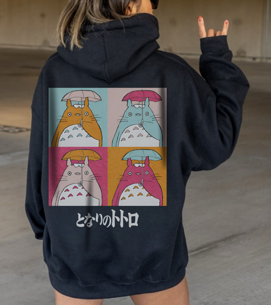 Totoro Aesthetic Art Collage Back Print Hoodie – 100% Cotton Studio Ghibli Inspired Hoodie