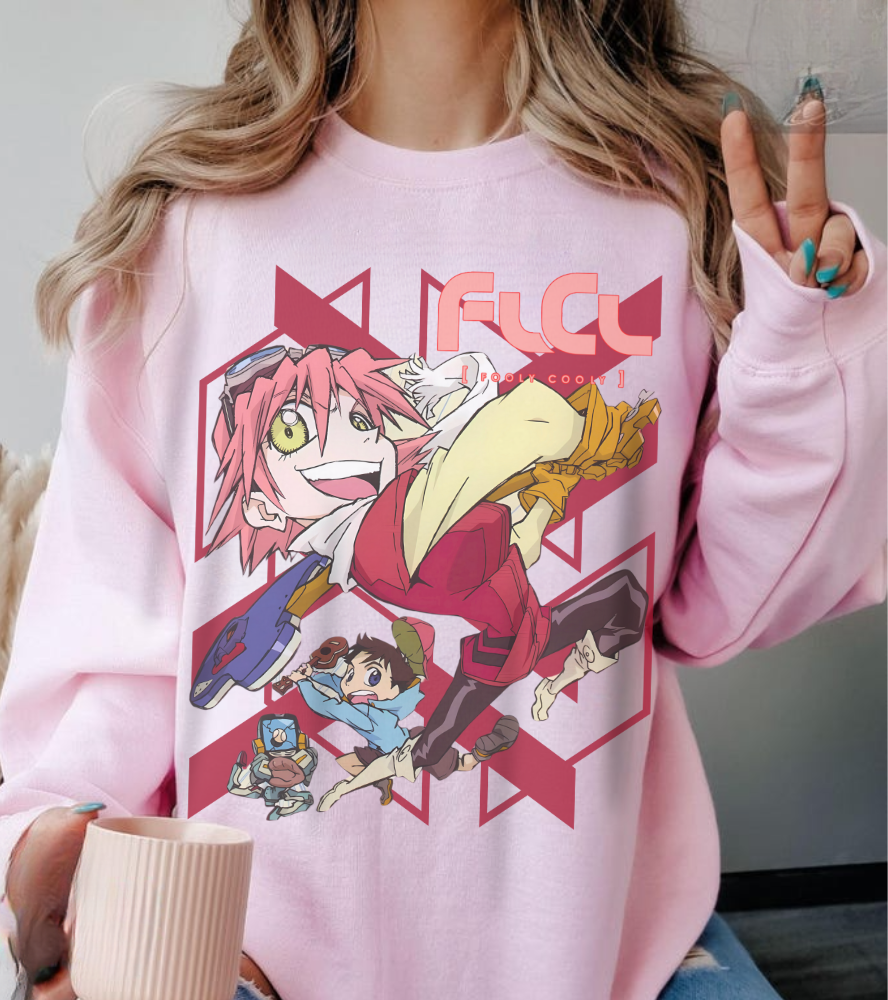 FLCL Sweatshirt – 100% Cotton Gildan 18000 | Fooly Cooly Retro Anime Pullover for True Fans