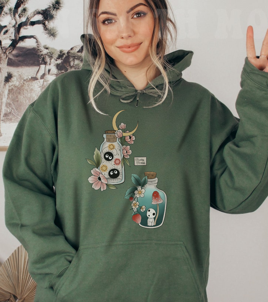 Soot Sprites Hoodie – 100% Cotton Gildan 18500 | Studio Ghibli Cute Anime Hoodie