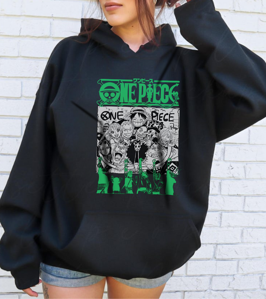 One Piece Characters Hoodie – 100% Cotton Anime Pullover Featuring Straw Hat Crew