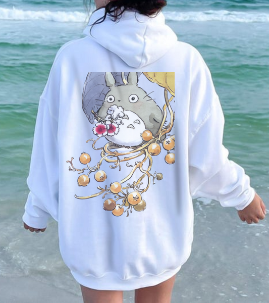 My Neighbor Totoro with Flowers Back Print Hoodie – 100% Cotton Studio Ghibli Floral Hoodie