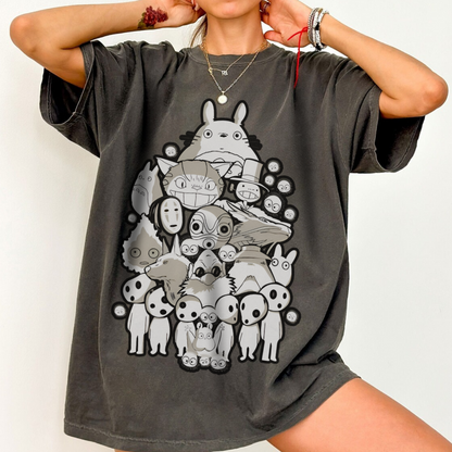 Totoro White Characters T-Shirt | 100% Cotton Studio Ghibli Anime Tee