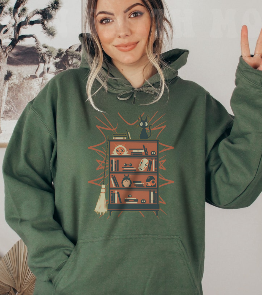 Jiji Hoodie – 100% Cotton Gildan 18500 | Kiki's Delivery Service Studio Ghibli Cute Anime Hoodie