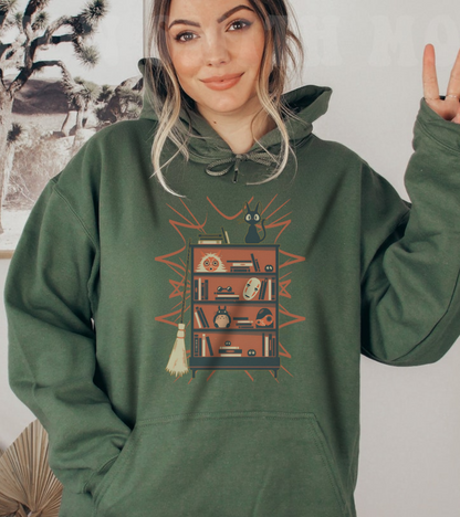 Jiji Hoodie – 100% Cotton Gildan 18500 | Kiki's Delivery Service Studio Ghibli Cute Anime Hoodie
