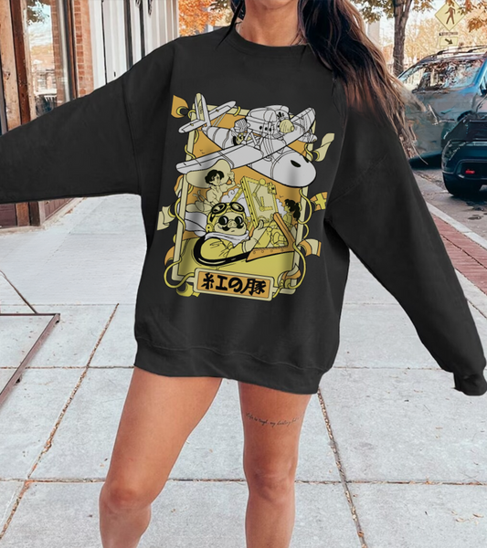 Porco Rosso Sweatshirt – 100% Cotton Studio Ghibli Vintage Anime Pullover