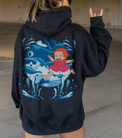 Ponyo Studio Ghibli Hoodie with Back Print – 100% Cotton Anime Sweatshirt for Fans