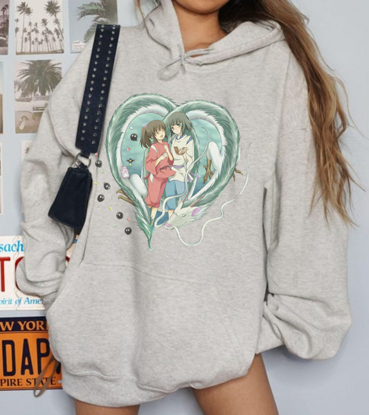 Chihiro and Haku Love Hoodie – 100% Cotton Spirited Away Anime Hoodie for Studio Ghibli Fans