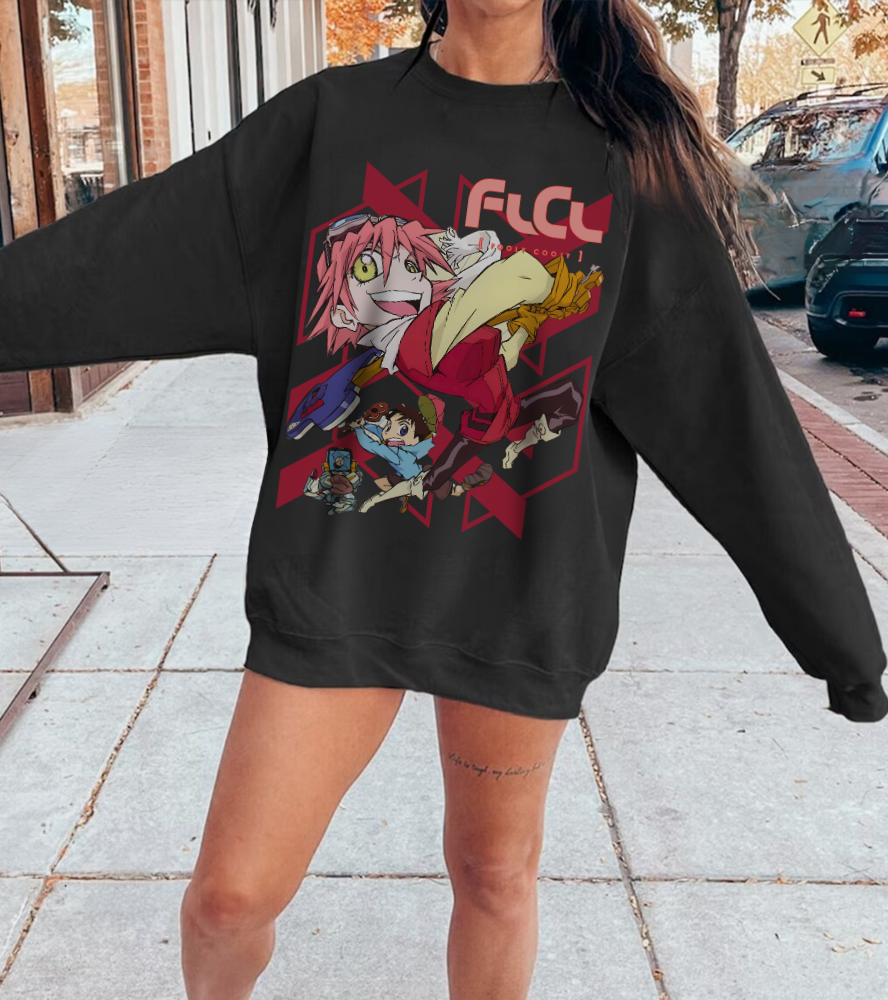 FLCL Sweatshirt – 100% Cotton Gildan 18000 | Fooly Cooly Retro Anime Pullover for True Fans