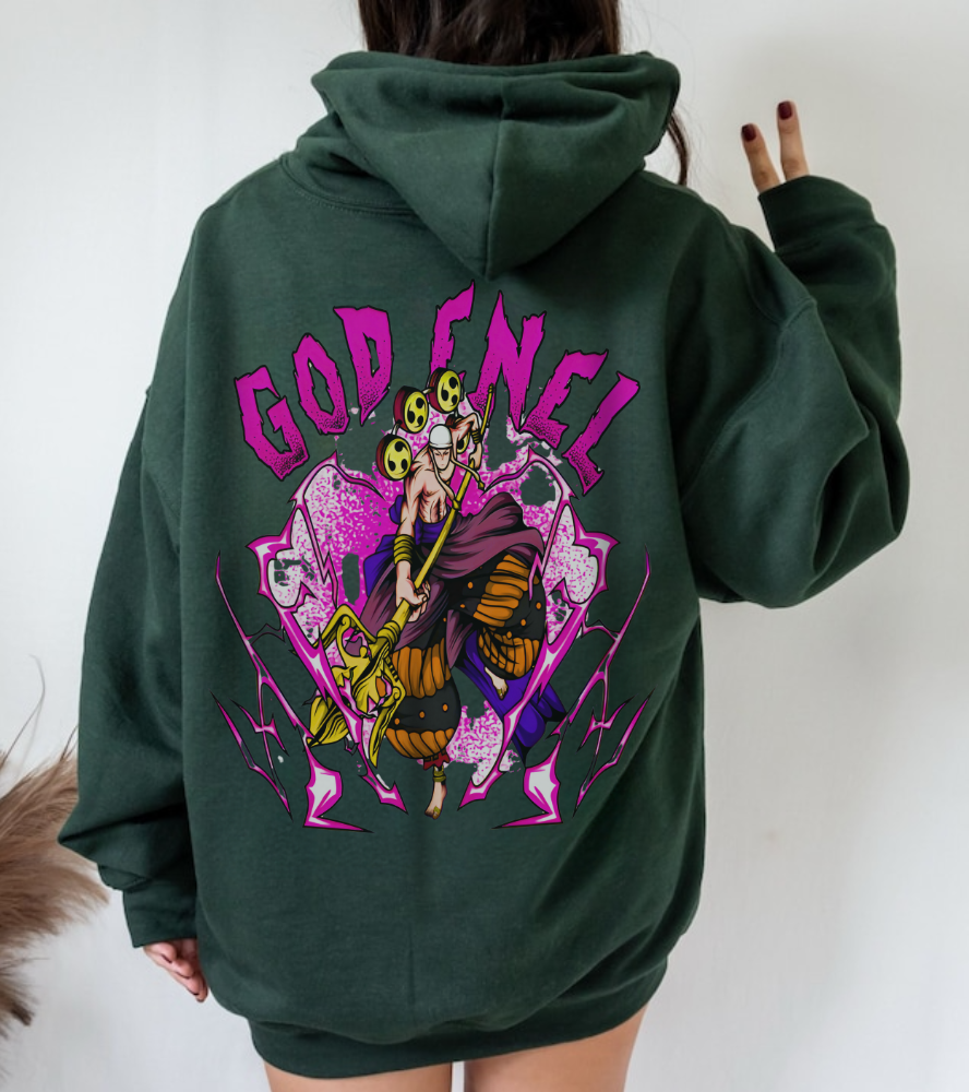 God Enel One Piece Back Print Hoodie – 100% Cotton Anime Hoodie with Thunder God Design
