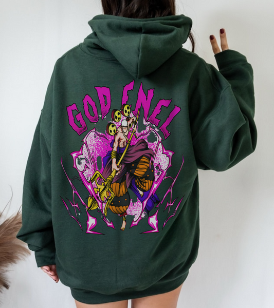 God Enel One Piece Back Print Hoodie – 100% Cotton Anime Hoodie with Thunder God Design